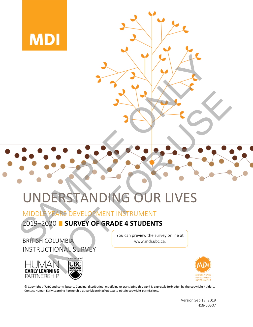 Understanding Our Lives Middle Years Development Instrumentfor 2019–2020 Survey of Grade 4 Students