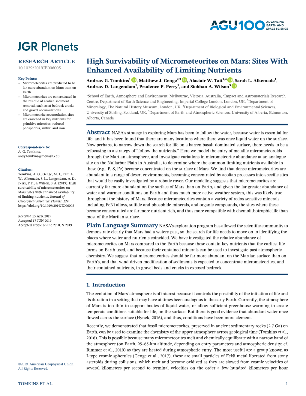 High Survivability of Micrometeorites on Mars: Sites with Enhanced Availability of Limiting Nutrients