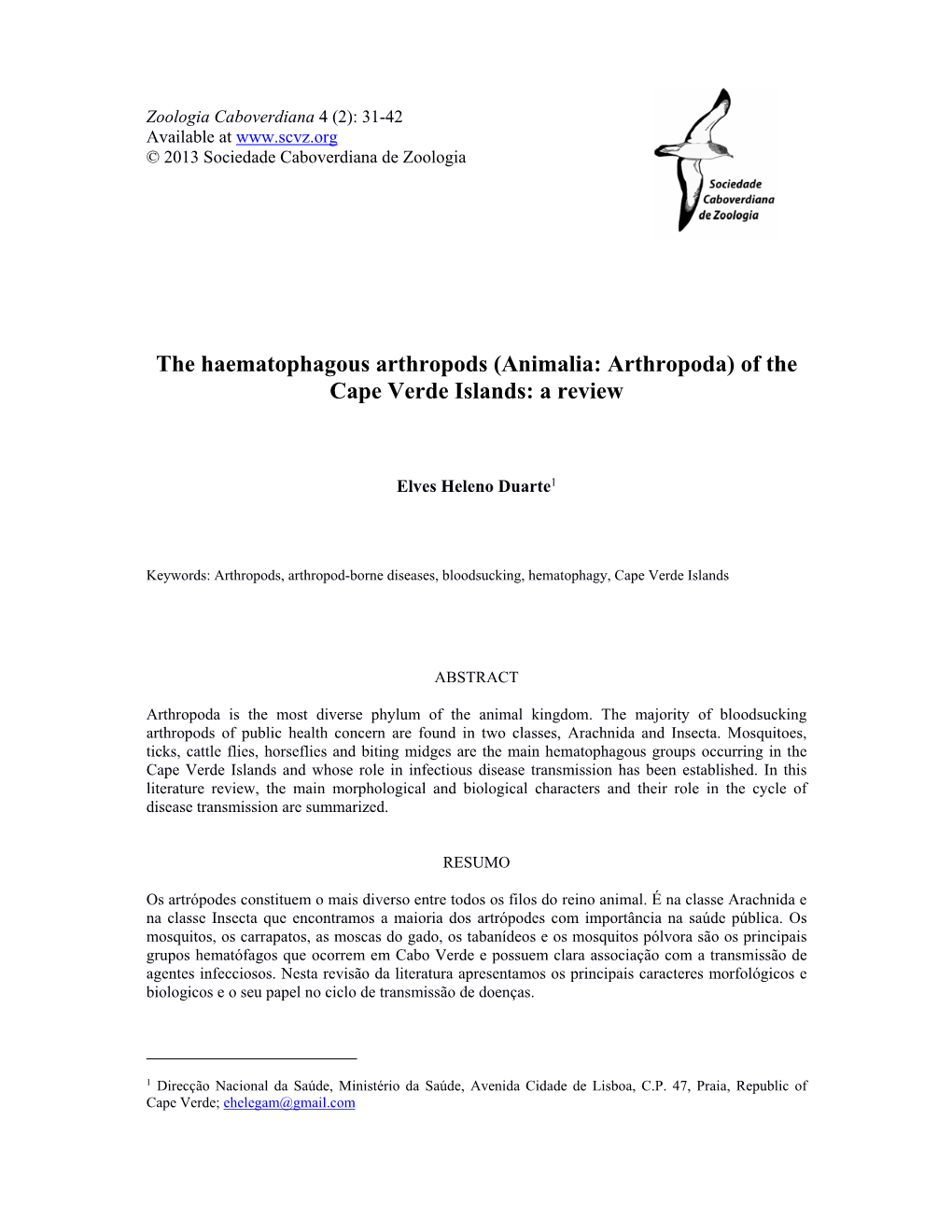 The Haematophagous Arthropods (Animalia: Arthropoda) of the Cape Verde Islands: a Review