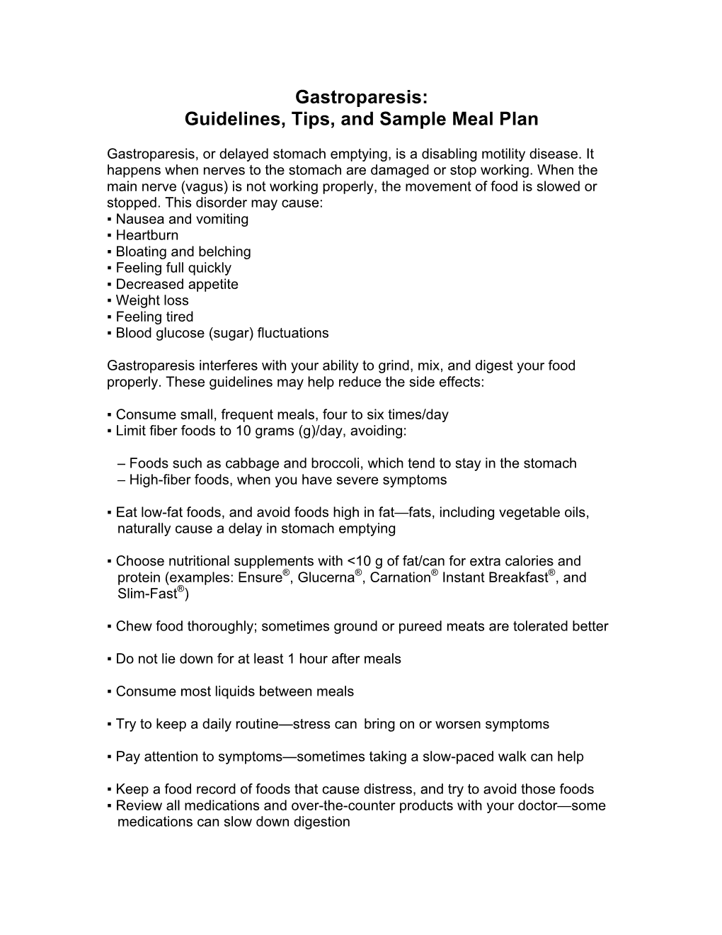 Gastroparesis: Guidelines, Tips, and Sample Meal Plan