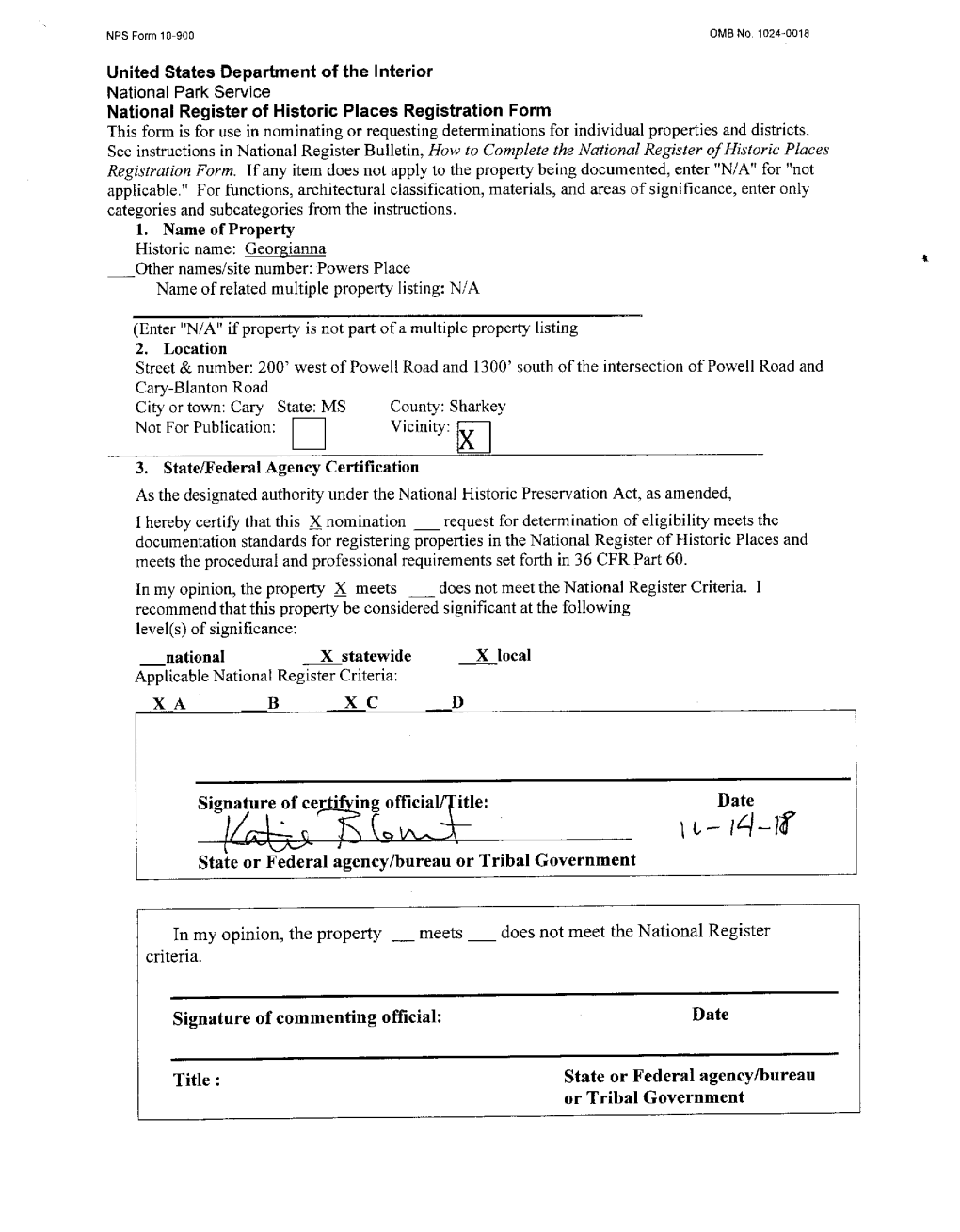 View National Register Nomination Form