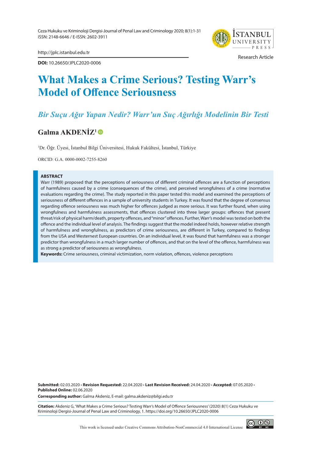 What Makes a Crime Serious? Testing Warr's Model of Offence
