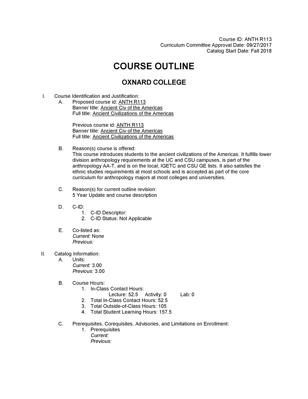 Oxnard Course Outline