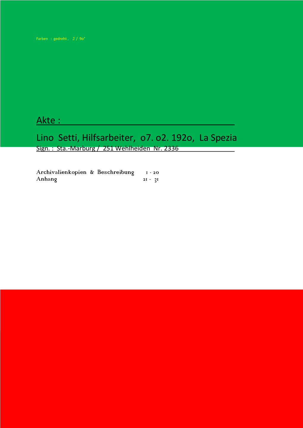 Lino Setti, Hilfsarbeiter, O7. O2. 192O, La Spezia Sign