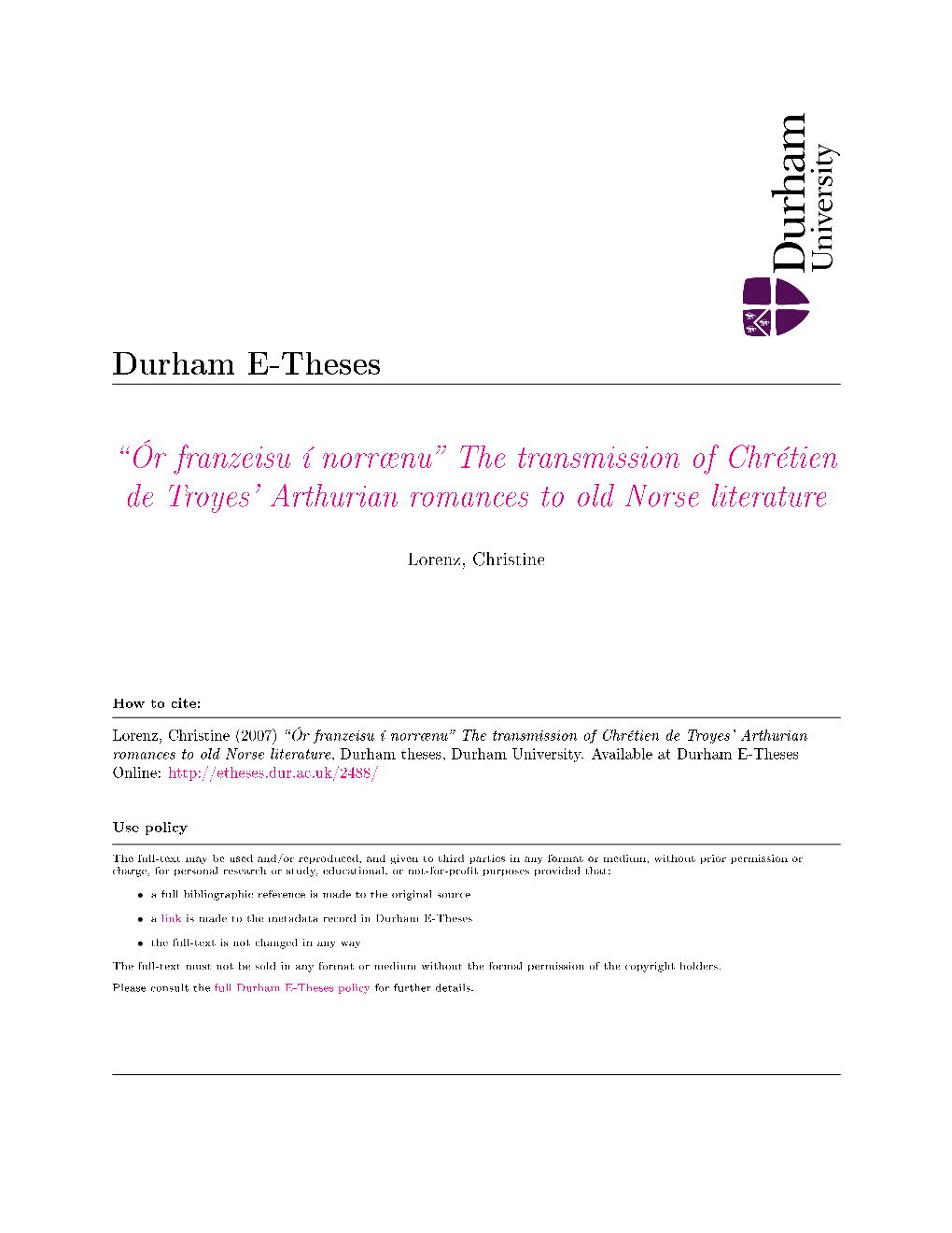 The Transmission of Chretien De Troyes' Arthurian