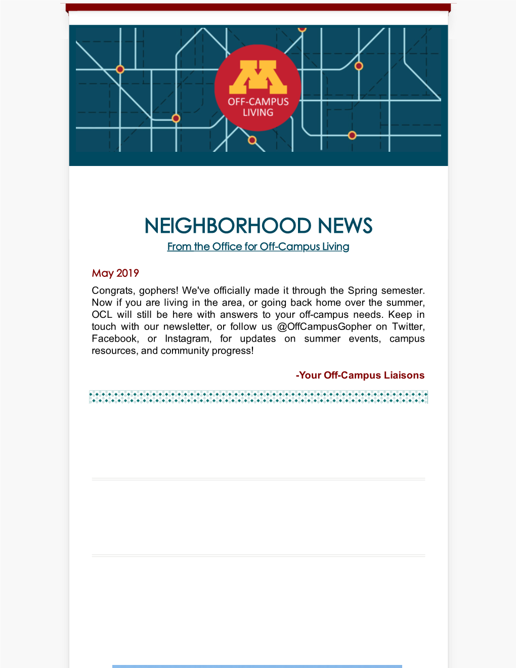 NEIGHBORHOOD NEWS from the Office for Off-Campus Living