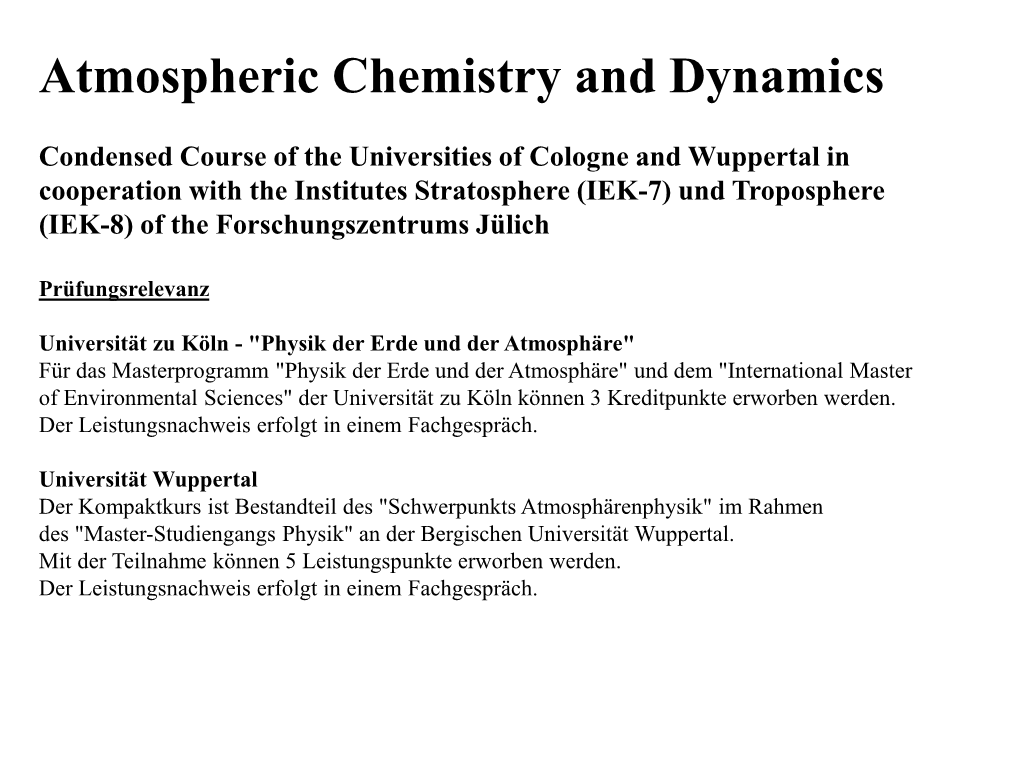 Atmospheric Chemistry and Dynamics