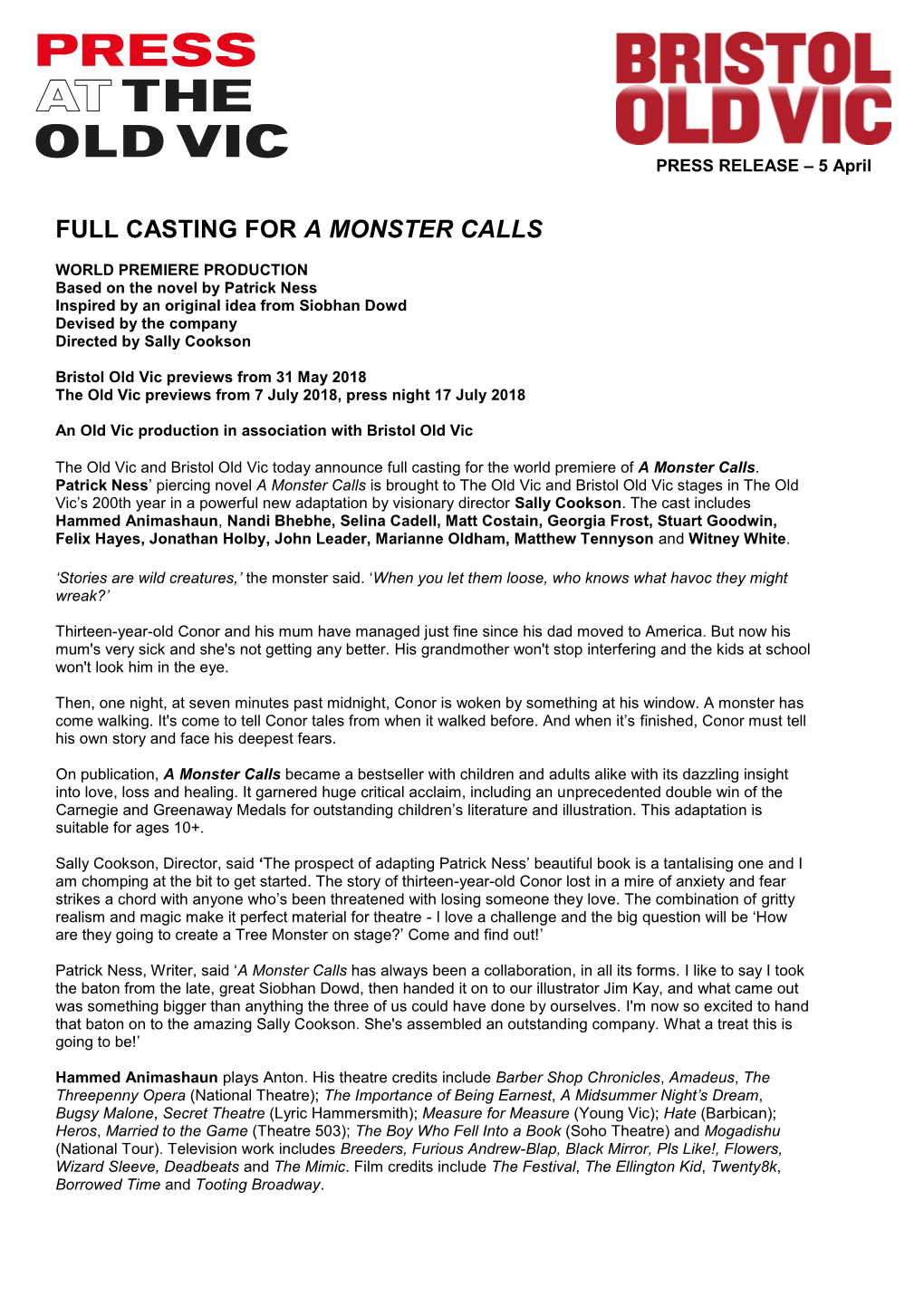 Full Casting for a Monster Calls