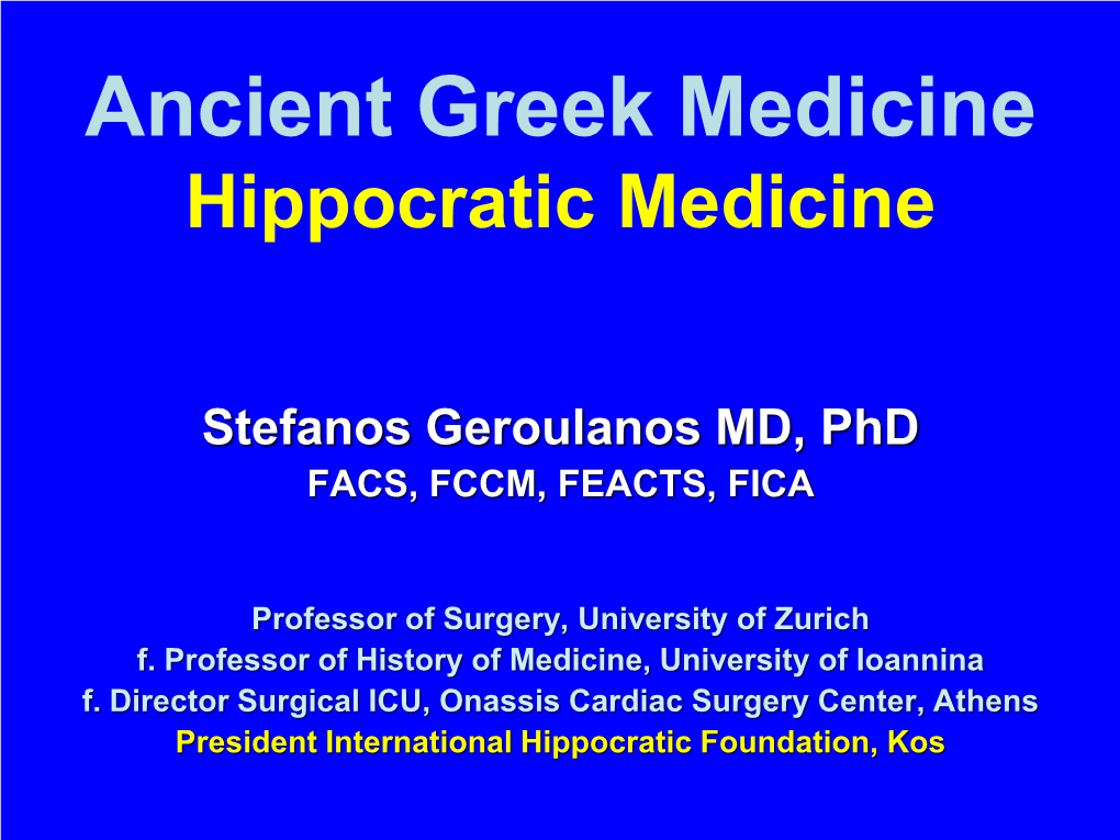 Ancient Greek Medicine Hippocratic Medicine