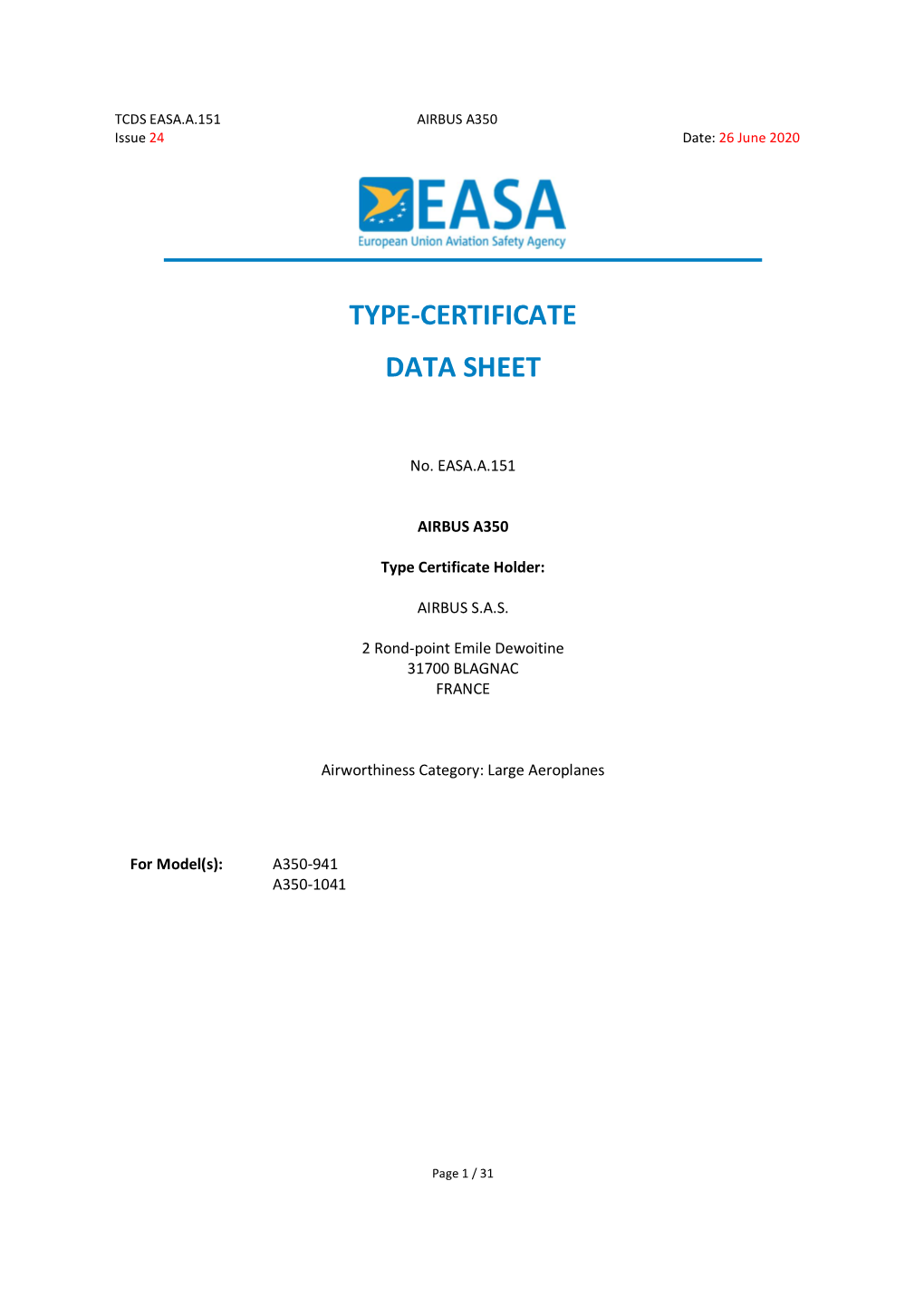 Type-Certificate Data Sheet