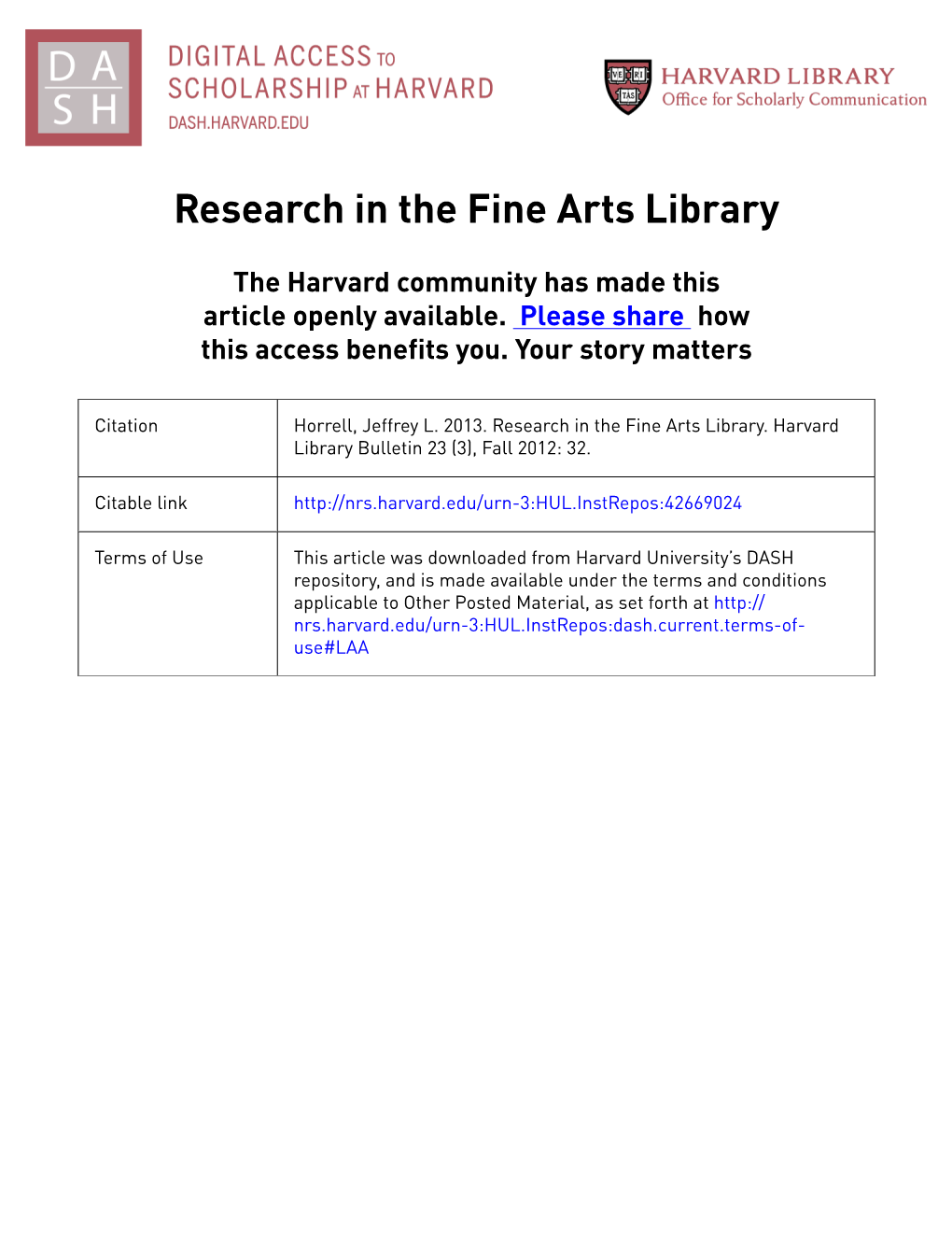 Research in the Fine Arts Library