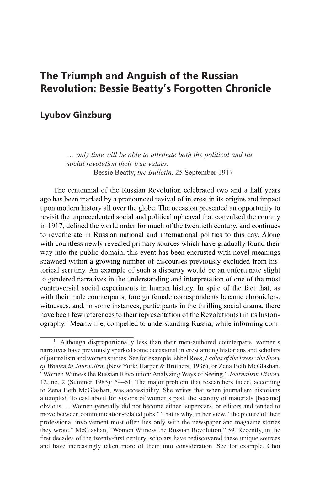 The Triumph and Anguish of the Russian Revolution: Bessie Beatty's