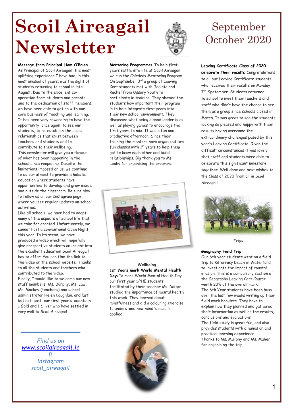 Scoil Aireagail Newsletter