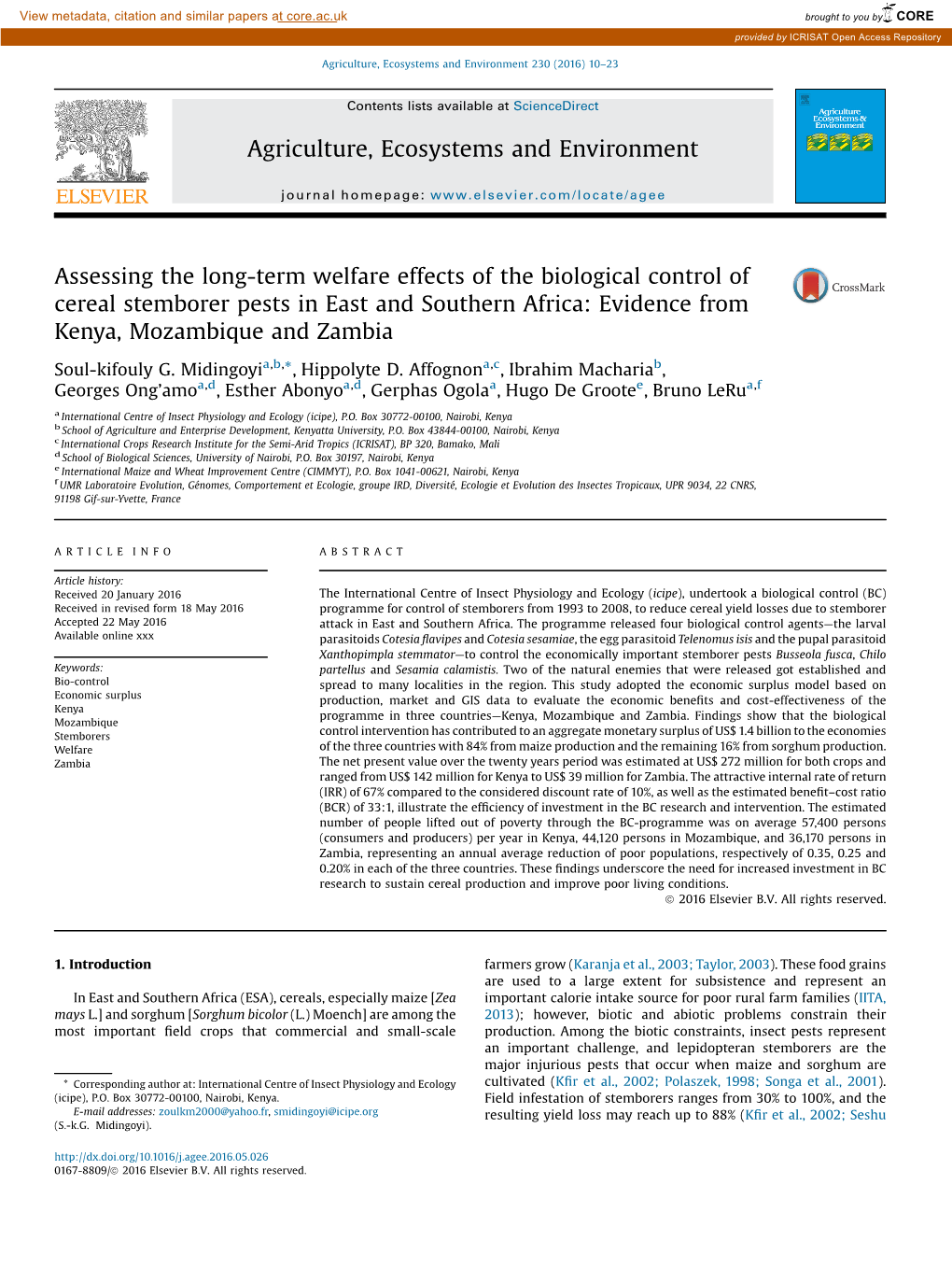 Assessing the Long-Term Welfare Effects of the Biological Control Of