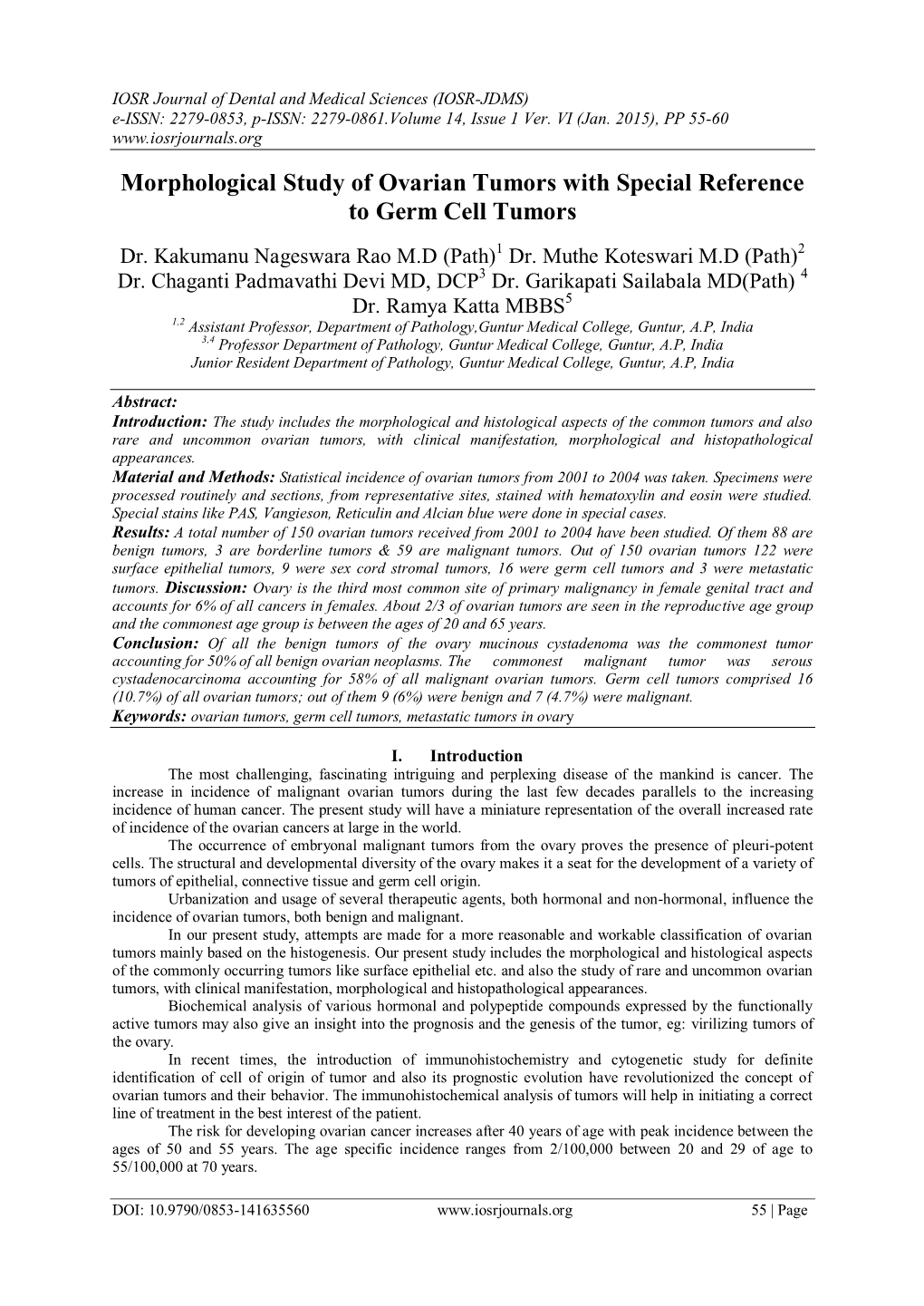 Morphological Study of Ovarian Tumors with Special Reference to Germ Cell Tumors