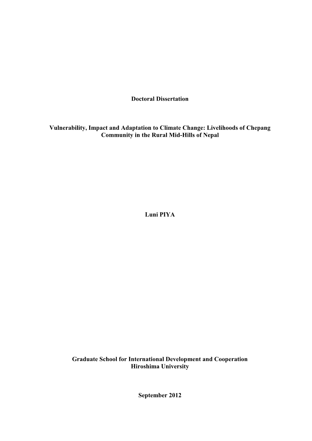 Doctoral Dissertation Vulnerability, Impact and Adaptation to Climate