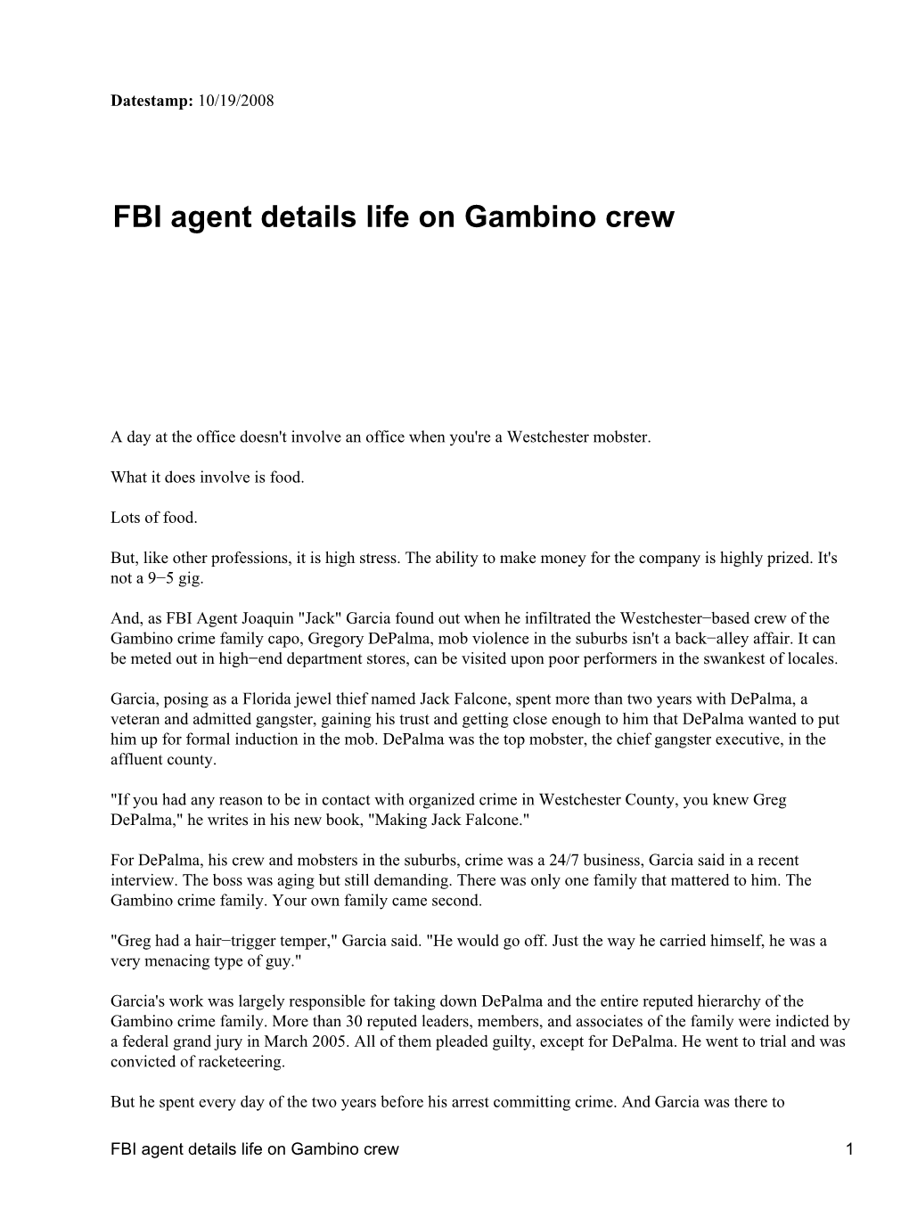 FBI Agent Details Life on Gambino Crew