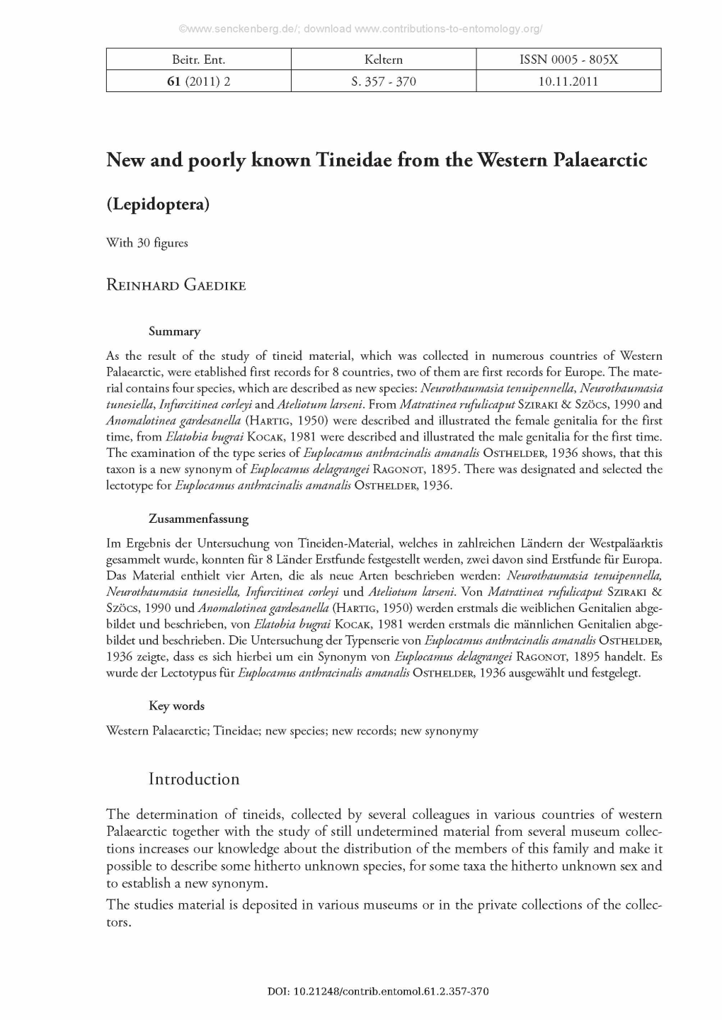 New and Poorly Known Tineidae from the Western Palaearctic