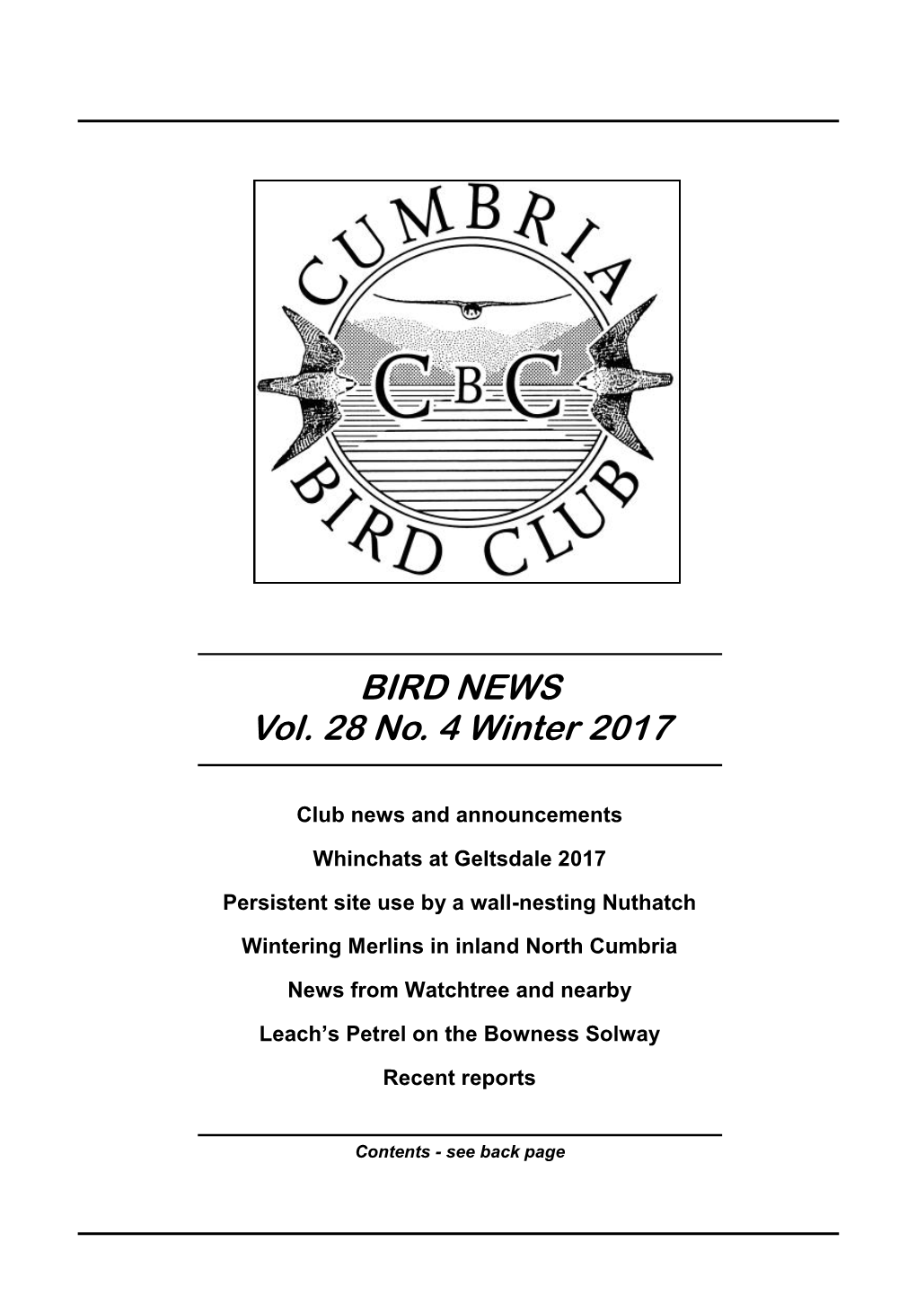 BIRD NEWS Vol. 28 No. 4 Winter 2017