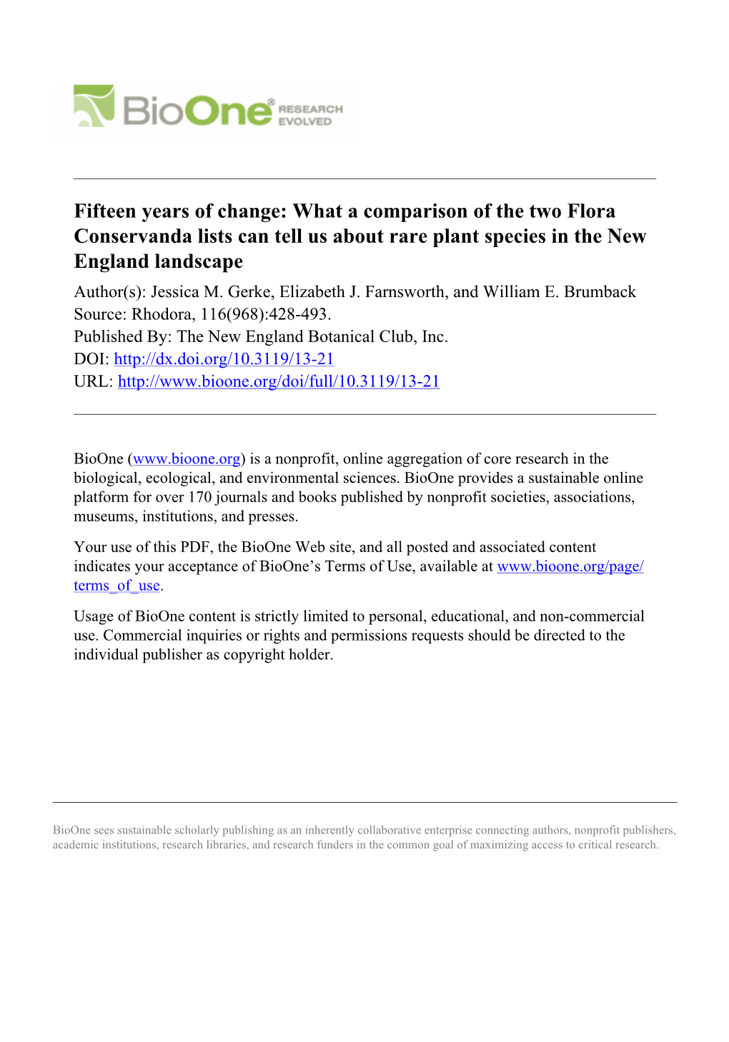 What a Comparison of the Two Flora Conservanda Lists Can Tell Us About Rare Plant Species in the New England Landscape Author(S): Jessica M