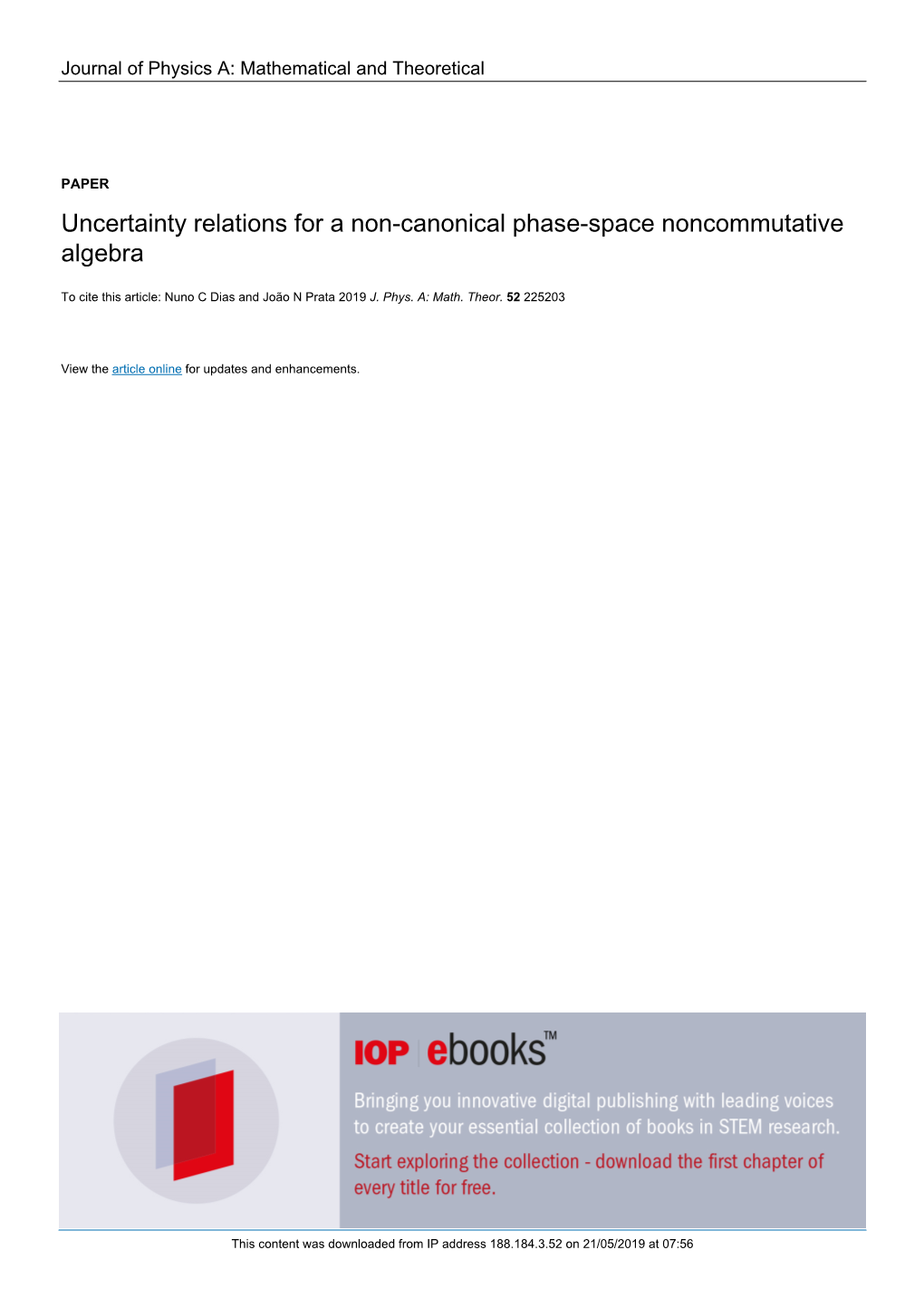 Uncertainty Relations for a Non-Canonical Phase-Space Noncommutative Algebra