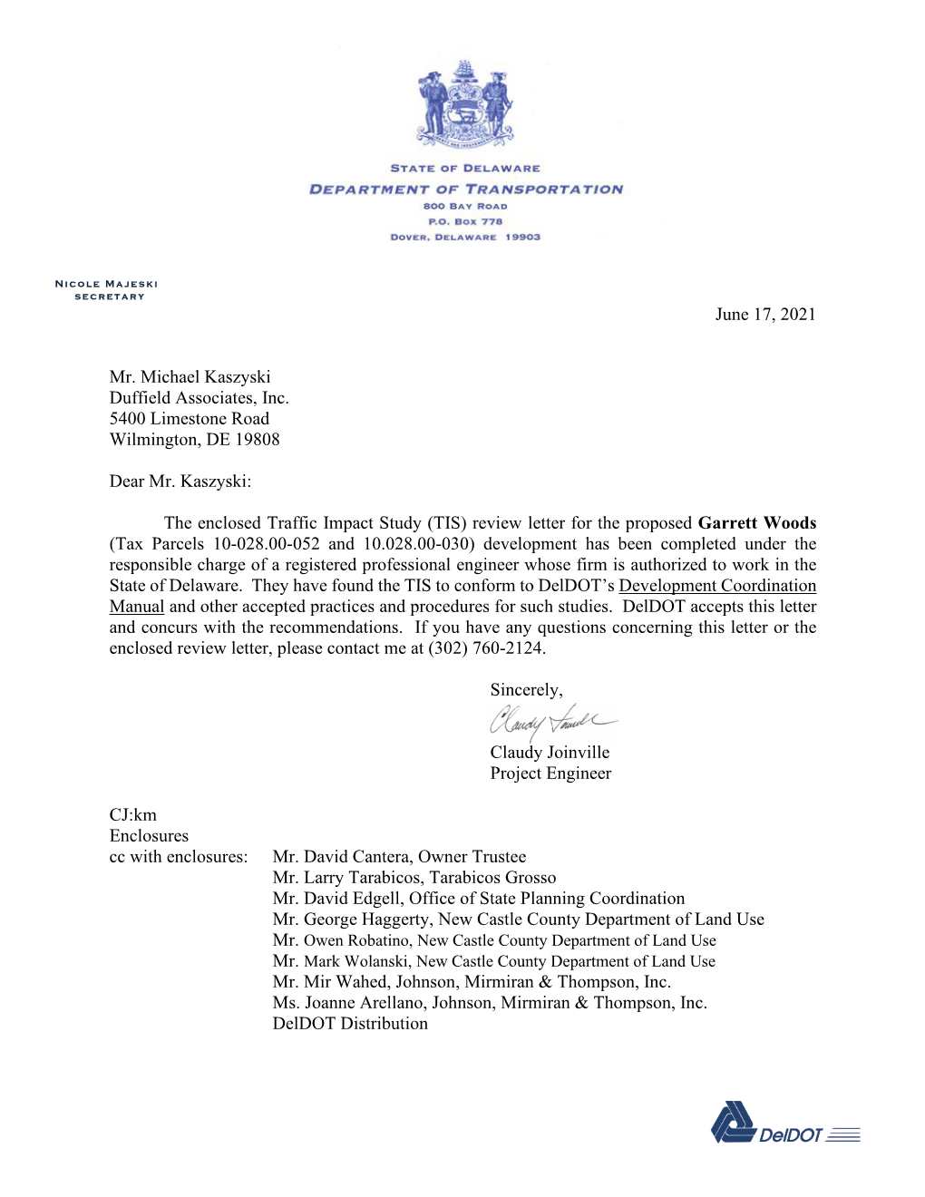 Garrett Woods TIS Review Letter