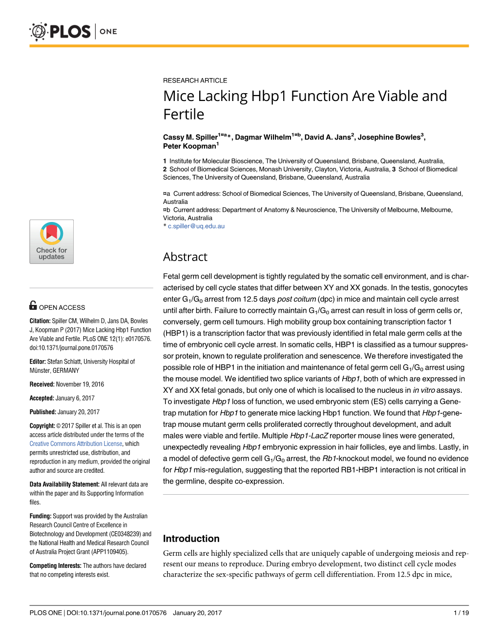 Mice Lacking Hbp1 Function Are Viable and Fertile