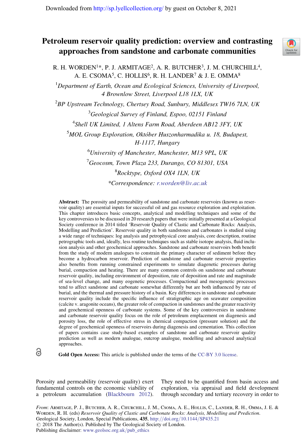 Petroleum Reservoir Quality Prediction: Overview and Contrasting Approaches from Sandstone and Carbonate Communities