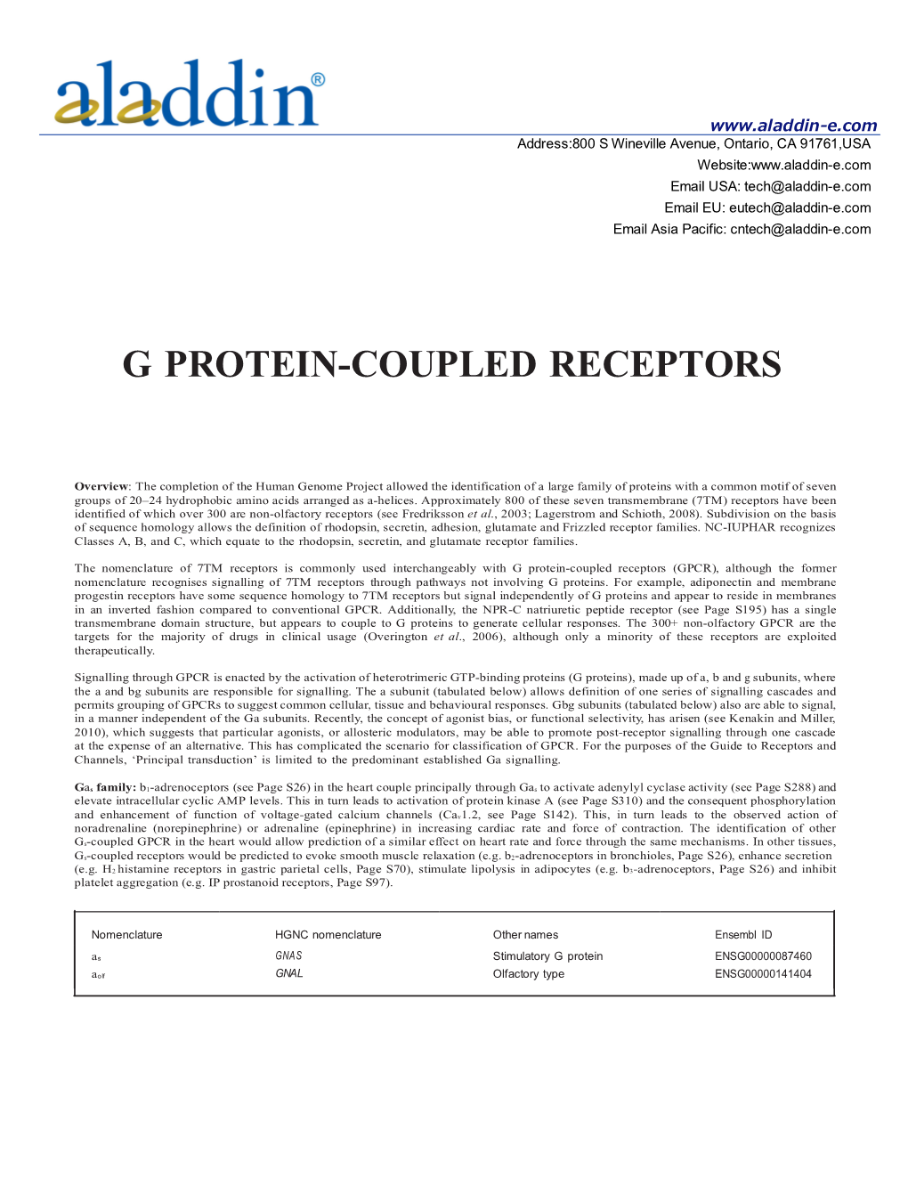 G Protein-Coupled Receptors