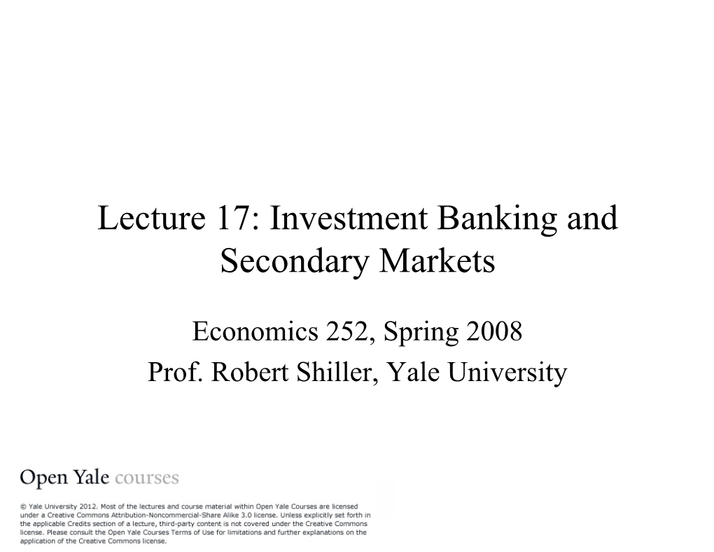 Investment Banking and Secondary Markets