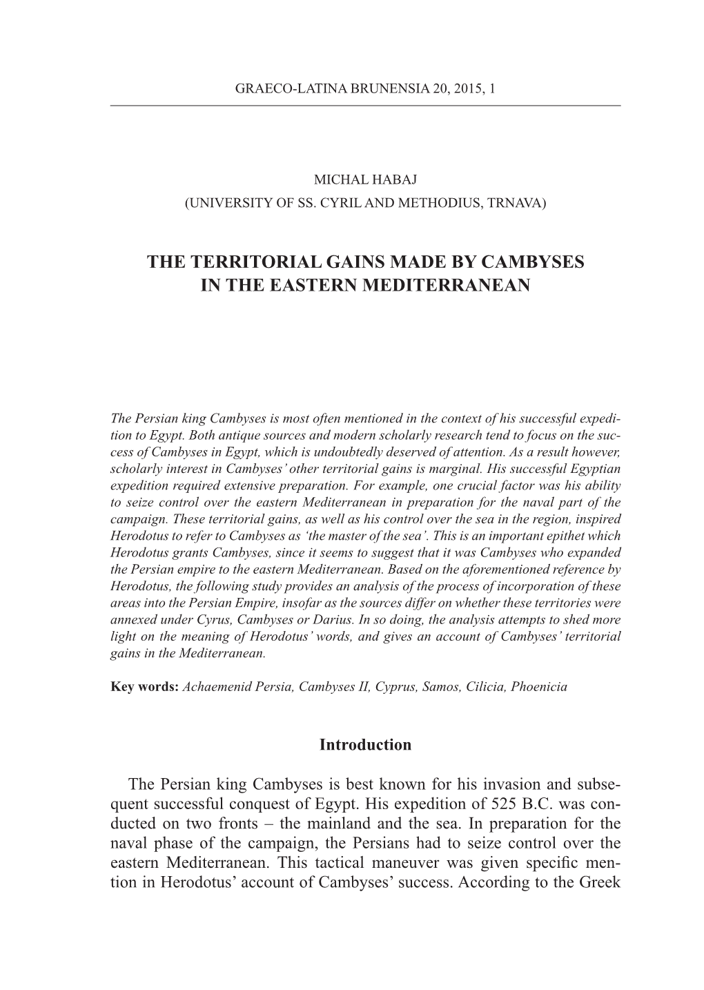 The Territorial Gains Made by Cambyses in the Eastern Mediterranean