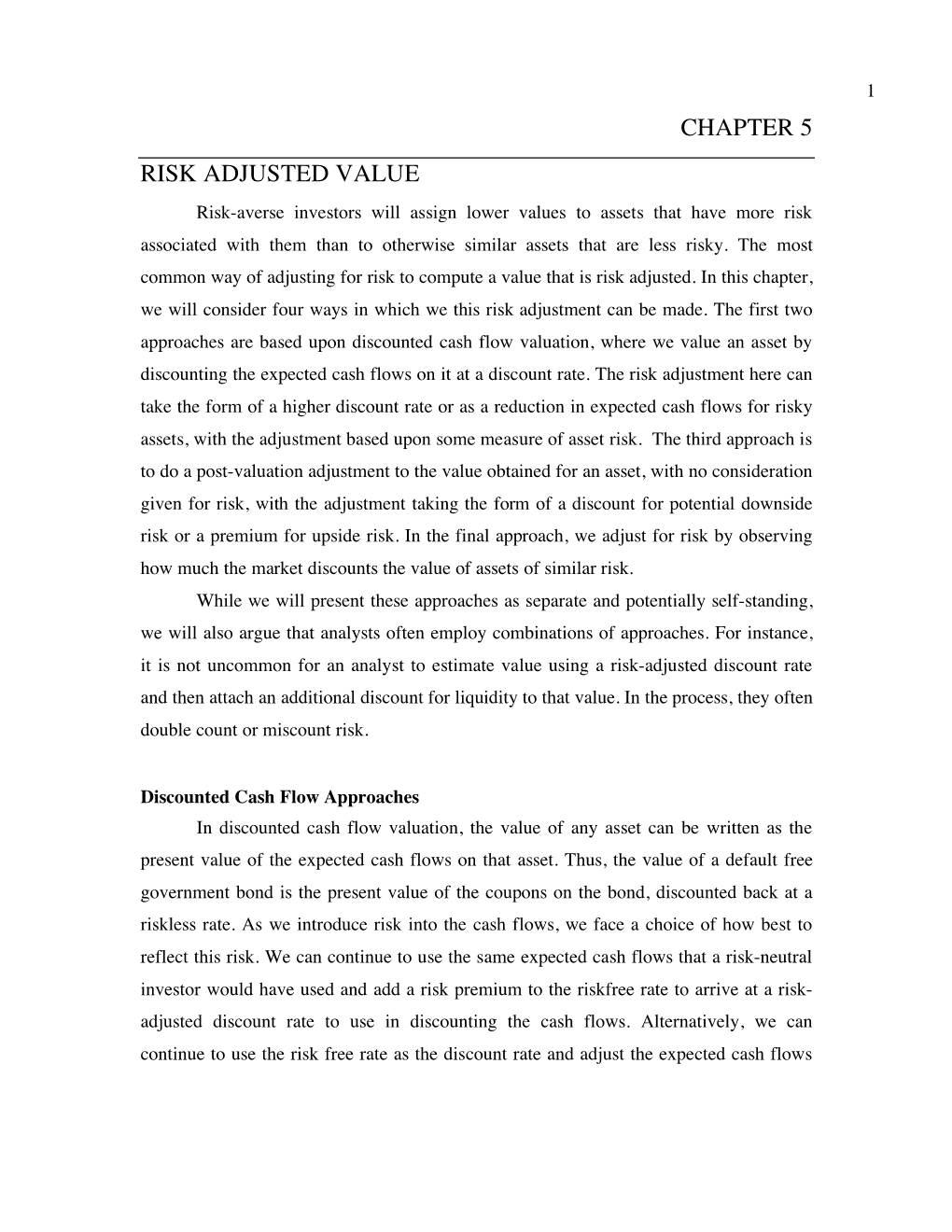 Chapter 5 Risk Adjusted Value