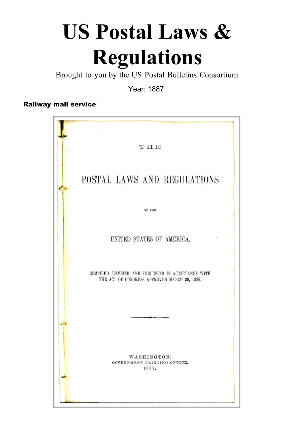 Railway Mail Service Table of Contents