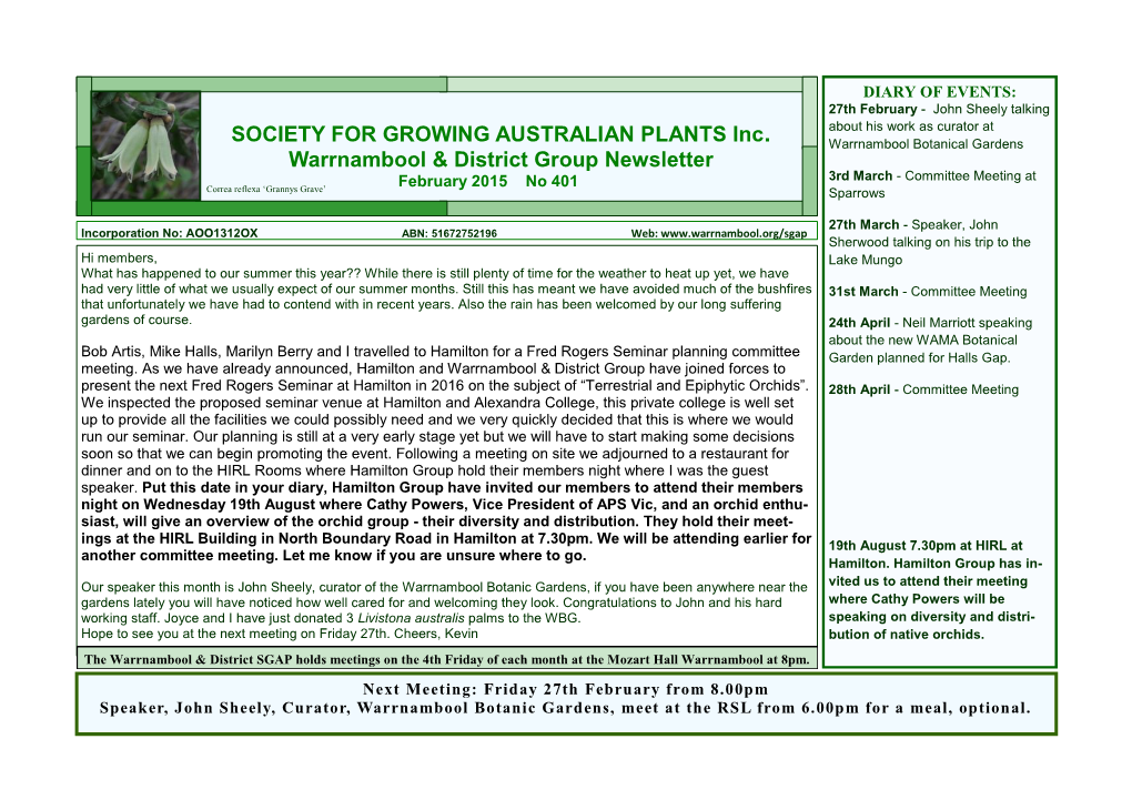 SOCIETY for GROWING AUSTRALIAN PLANTS Inc