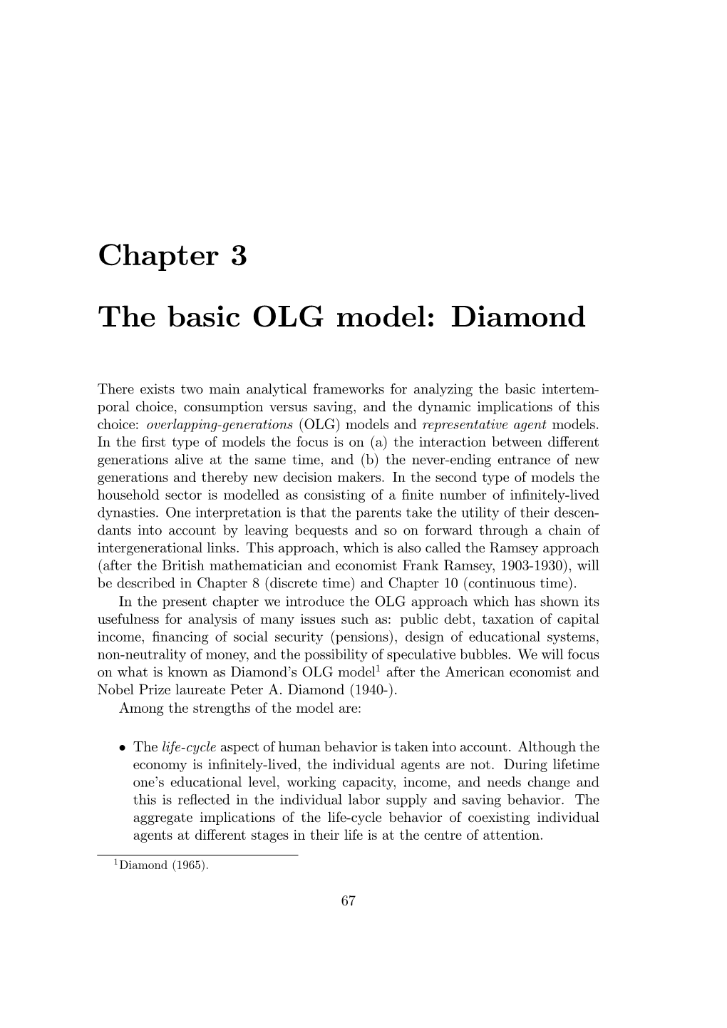 Chapter 3 the Basic OLG Model: Diamond