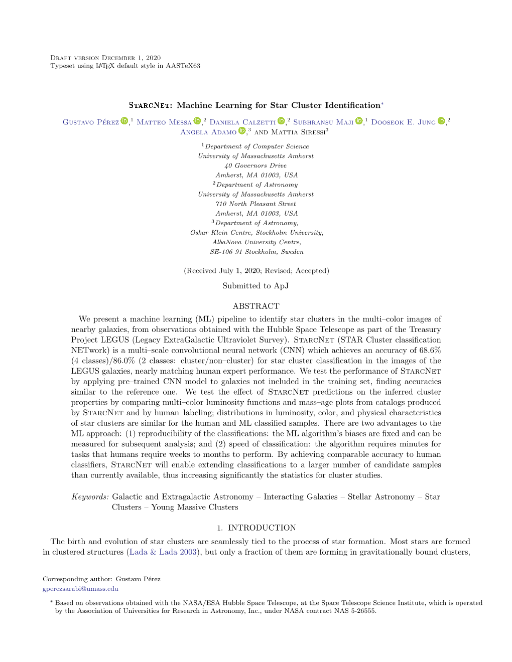 Machine Learning for Star Cluster Identification∗ Submitted to Apj
