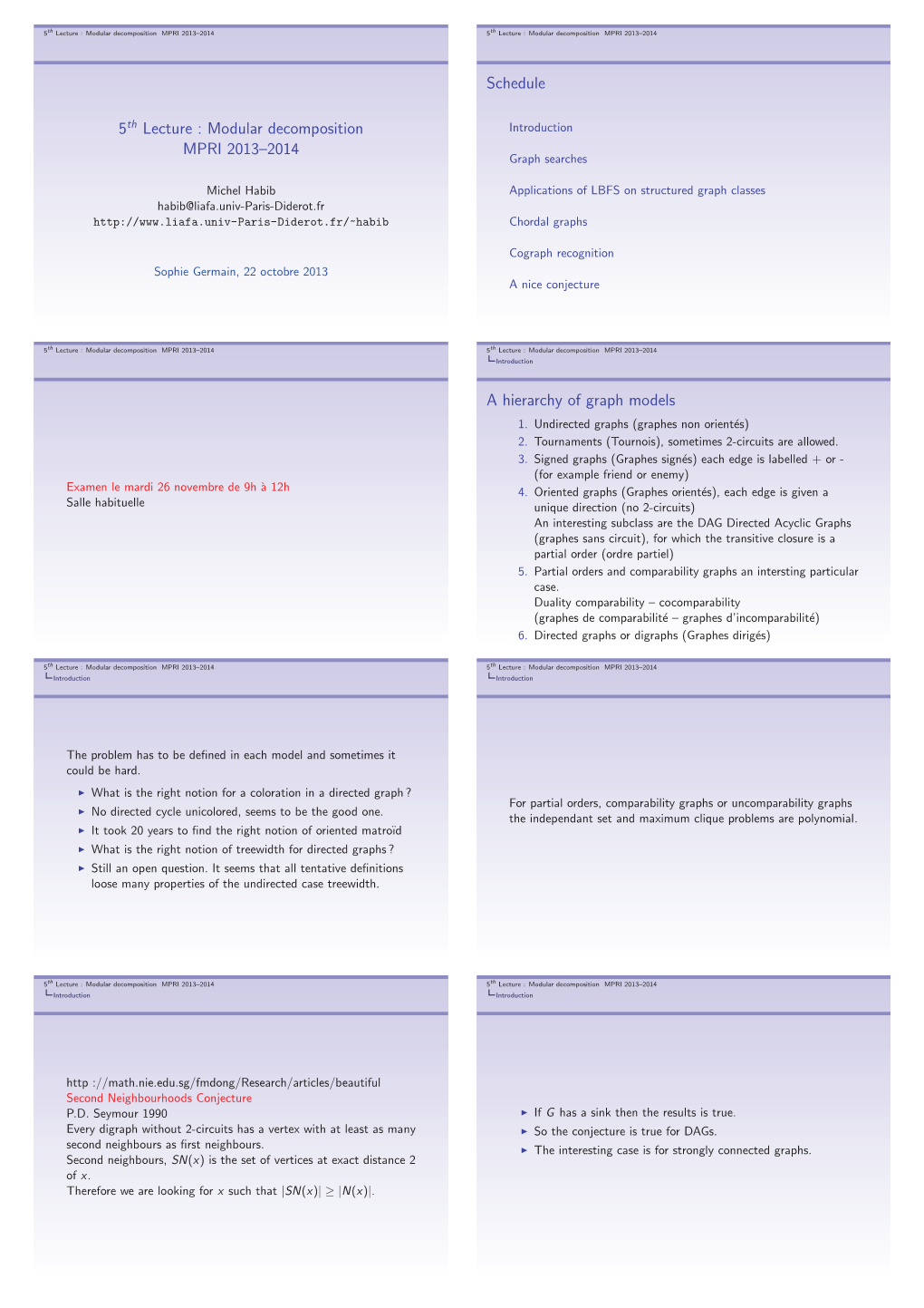 5Th Lecture : Modular Decomposition MPRI 2013–2014 Schedule A