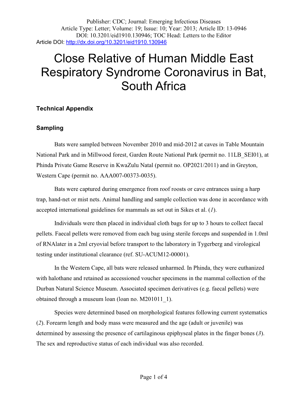 Close Relative of Human Middle East Respiratory Syndrome Coronavirus in Bat, South Africa