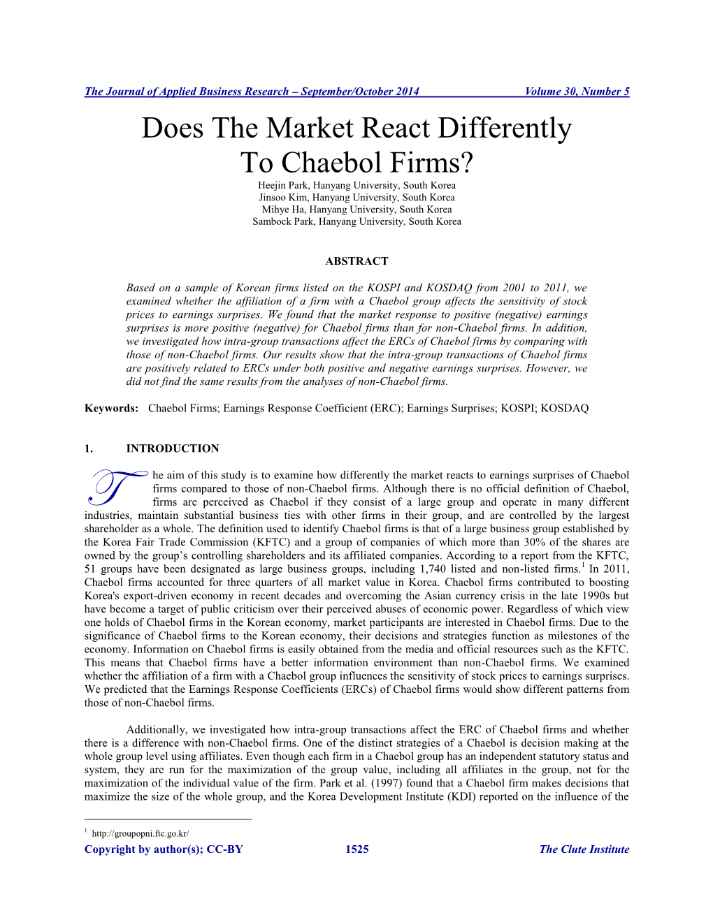 Does the Market React Differently to Chaebol Firms?