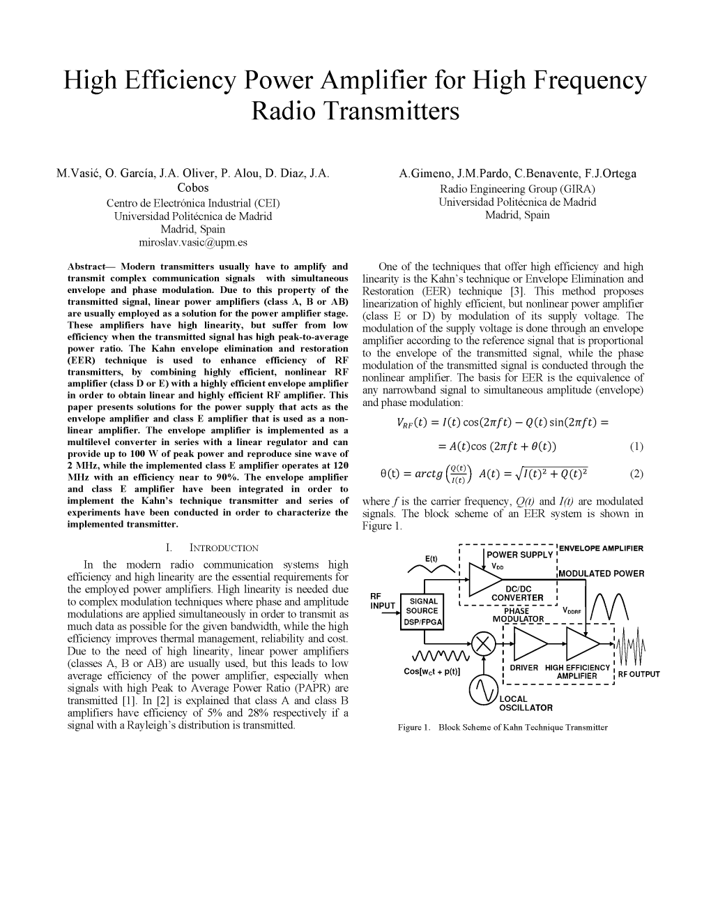 High Efficiency Power Amplifier for High Frequency Radio Transmitters