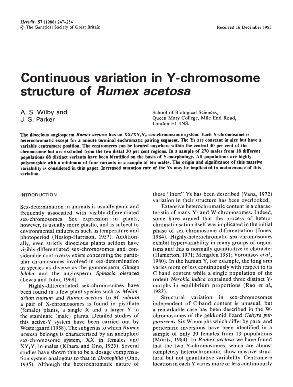 Continuous Variation in Y-Chromosome Structure of Rumex Acetosa