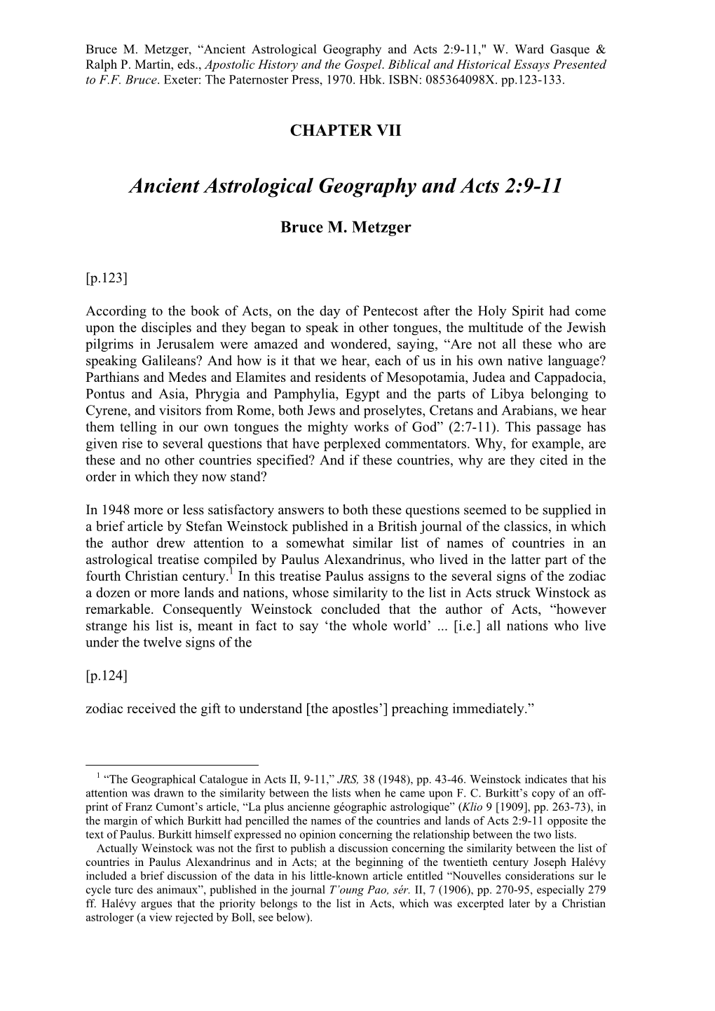 Ancient Astrological Geography and Acts 2:9-11," W