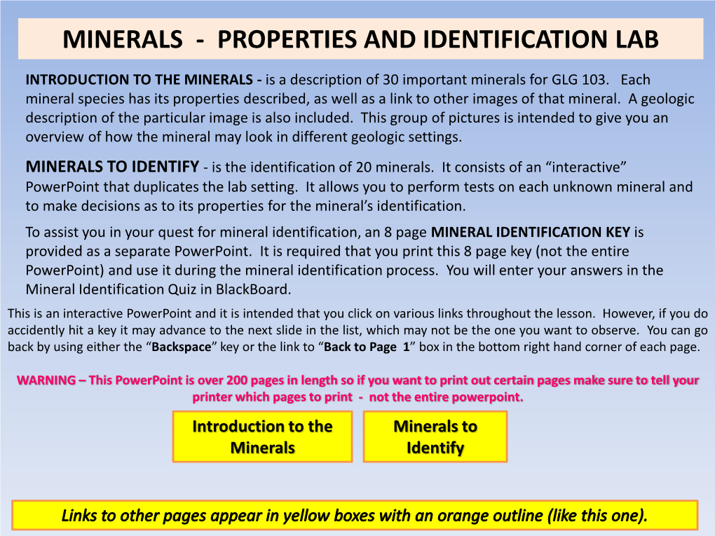 Minerals - Properties and Identification Lab