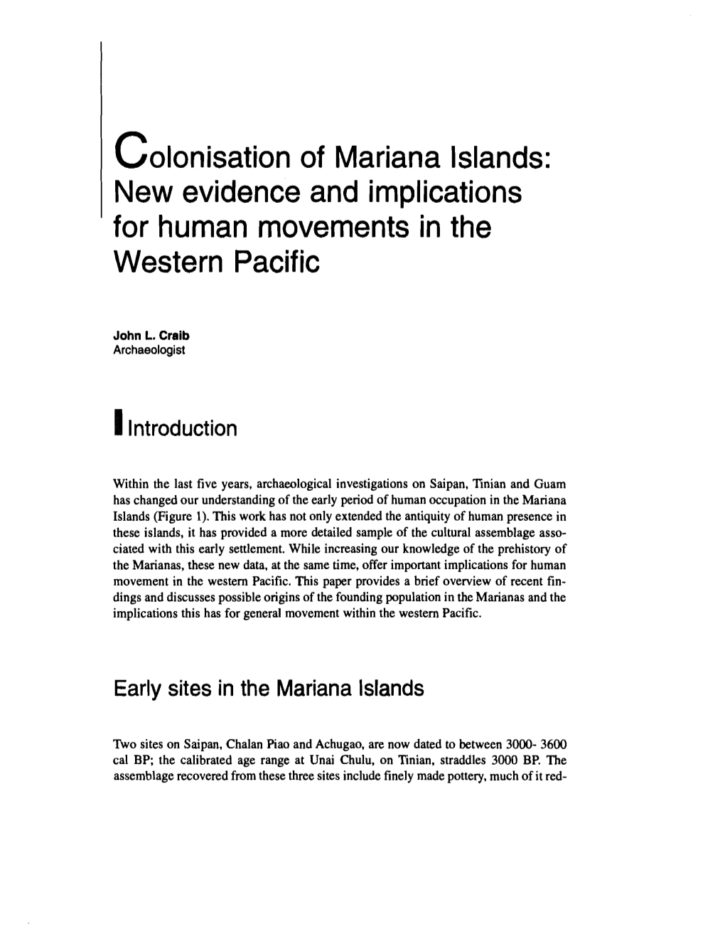 Colonisation of the Mariana Islands: New Evidence and Implications for Human Movements V 479