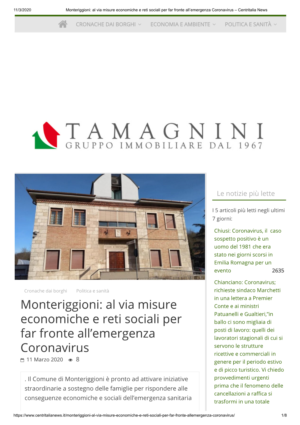 Monteriggioni: Al Via Misure Economiche E Reti Sociali Per Far Fronte All’Emergenza Coronavirus – Centritalia News