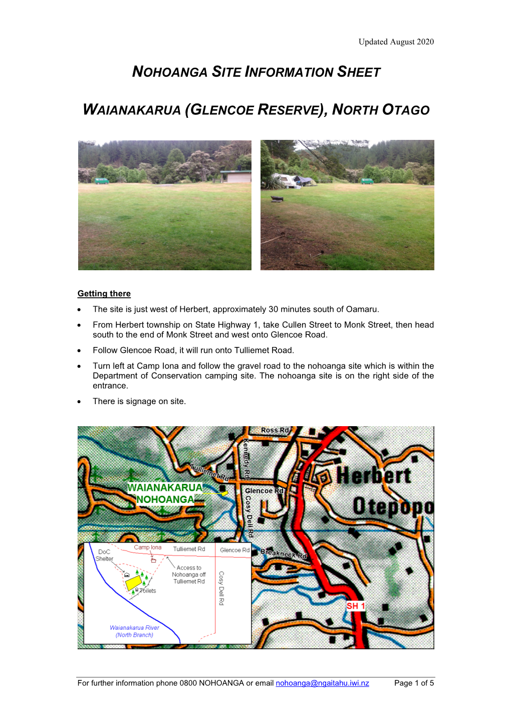 Nohoanga Site Information Sheet Waianakarua (Glencoe Reserve)