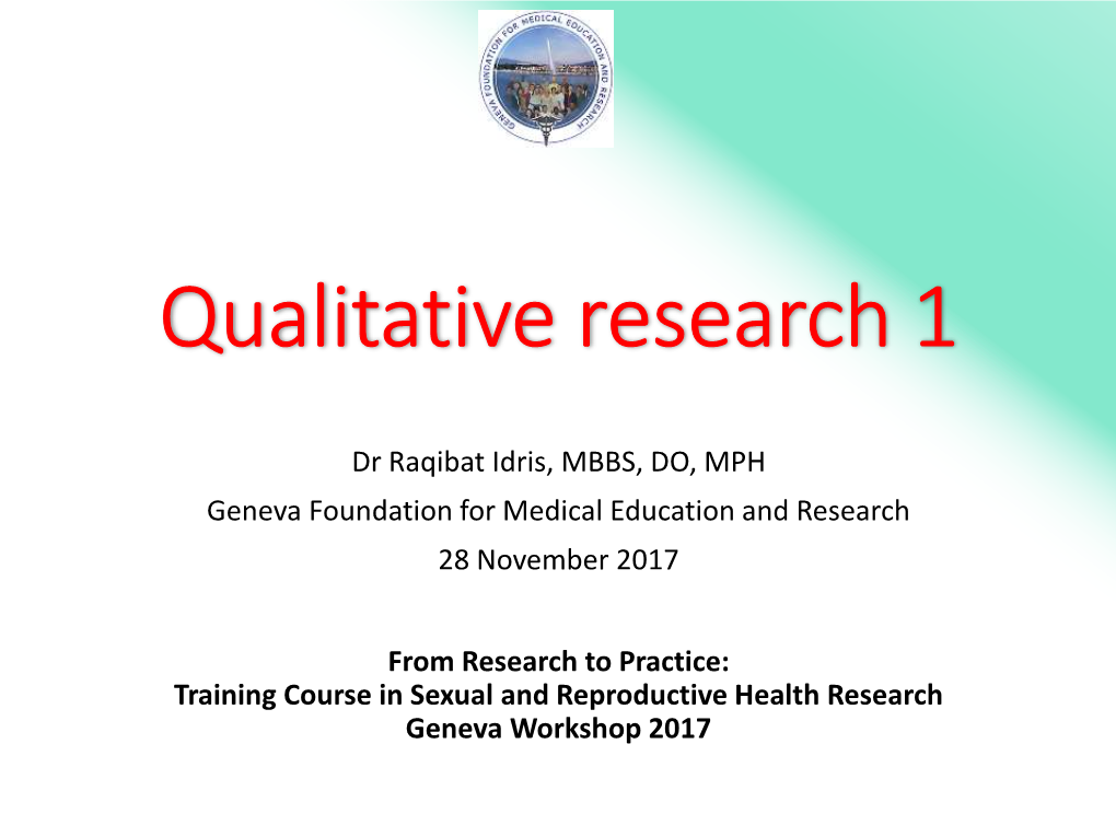 Qualitative Research 1