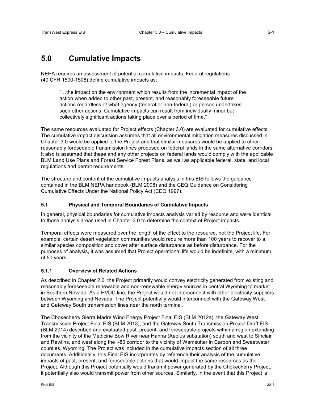 5.0 Cumulative Impacts