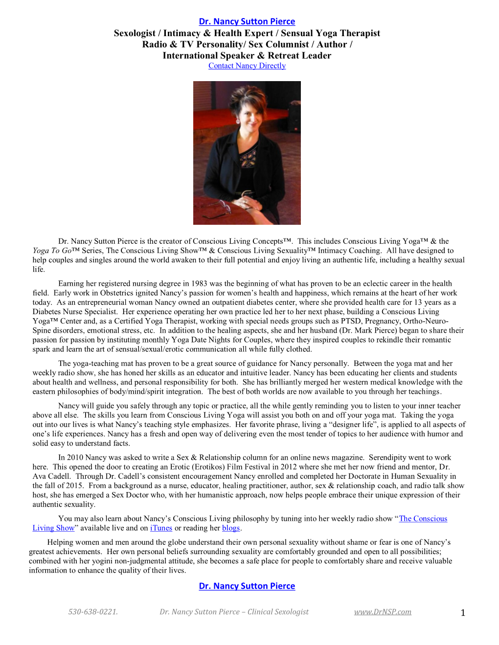 1 Dr. Nancy Sutton Pierce Sexologist / Intimacy & Health Expert / Sensual