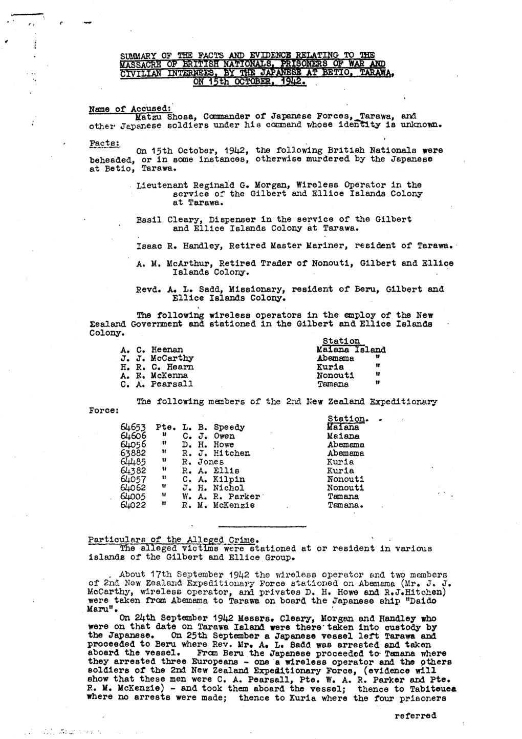 Summary of the Facts and Evidence Relating to the Massacre of British